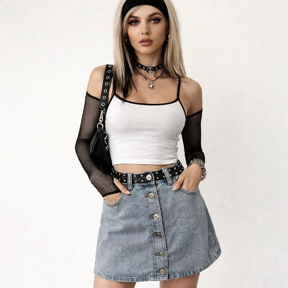 Pacsun Jean Skirt Button-Down Denim Jean Mini Skirt Y2K Women’s Size 27 Grunge